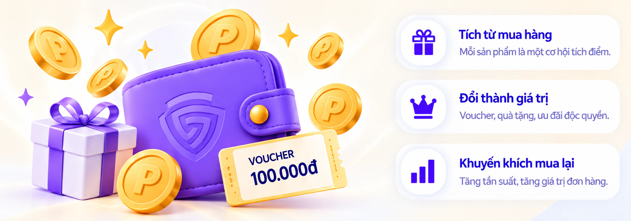Ví Go Point, xu thưởng và voucher 100.000đ — Tích từ mua hàng, đổi thành giá trị, khuyến khích mua lại