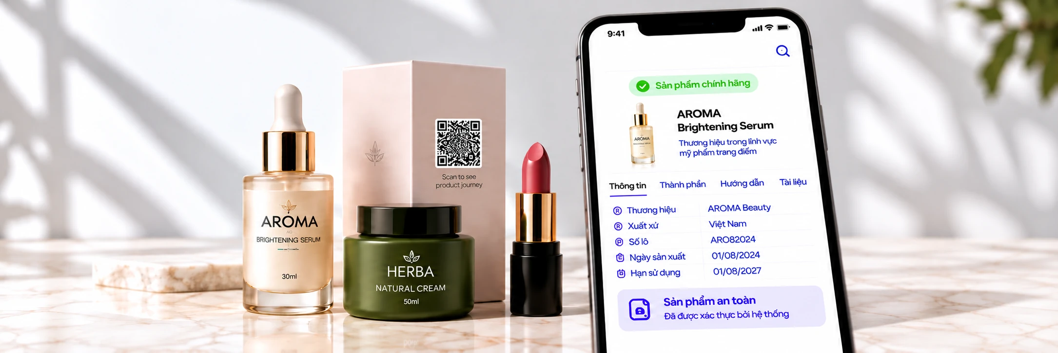 Bộ sản phẩm mỹ phẩm và ứng dụng Checkgo