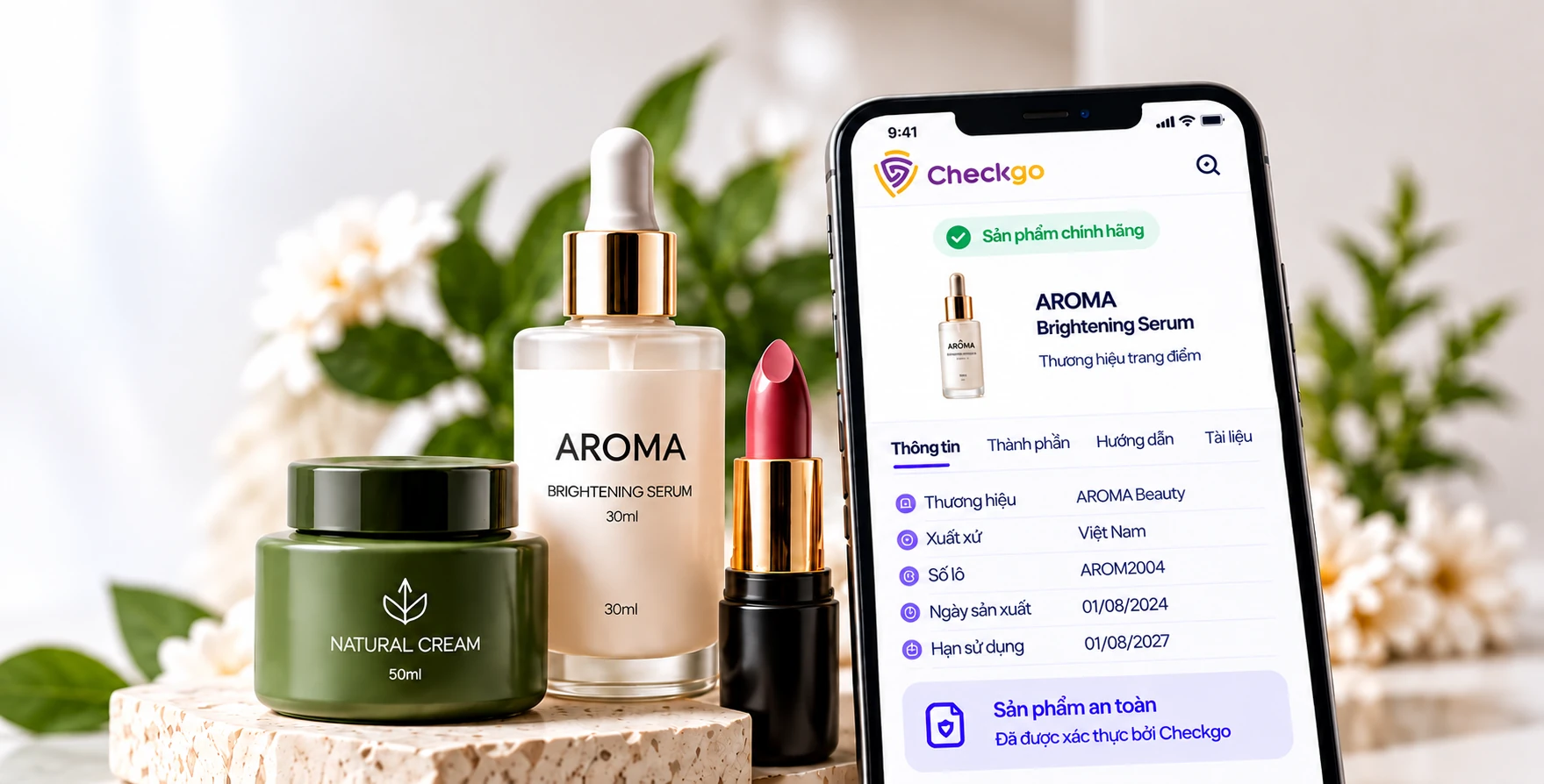 Sản phẩm mỹ phẩm và ứng dụng Checkgo