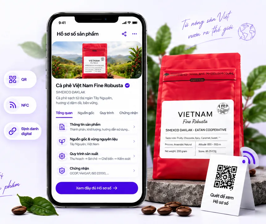 Hồ sơ số sản phẩm cà phê Việt Nam trên điện thoại