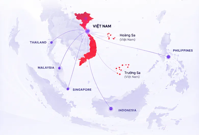 Bản đồ kết nối dữ liệu sản phẩm từ Việt Nam ra Đông Nam Á